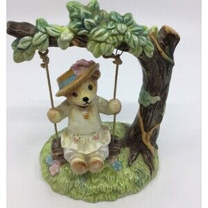 1984 Hummelwerk Bialosky &  Friend Porcelaine Bear On A Swing  Figurine Goldie